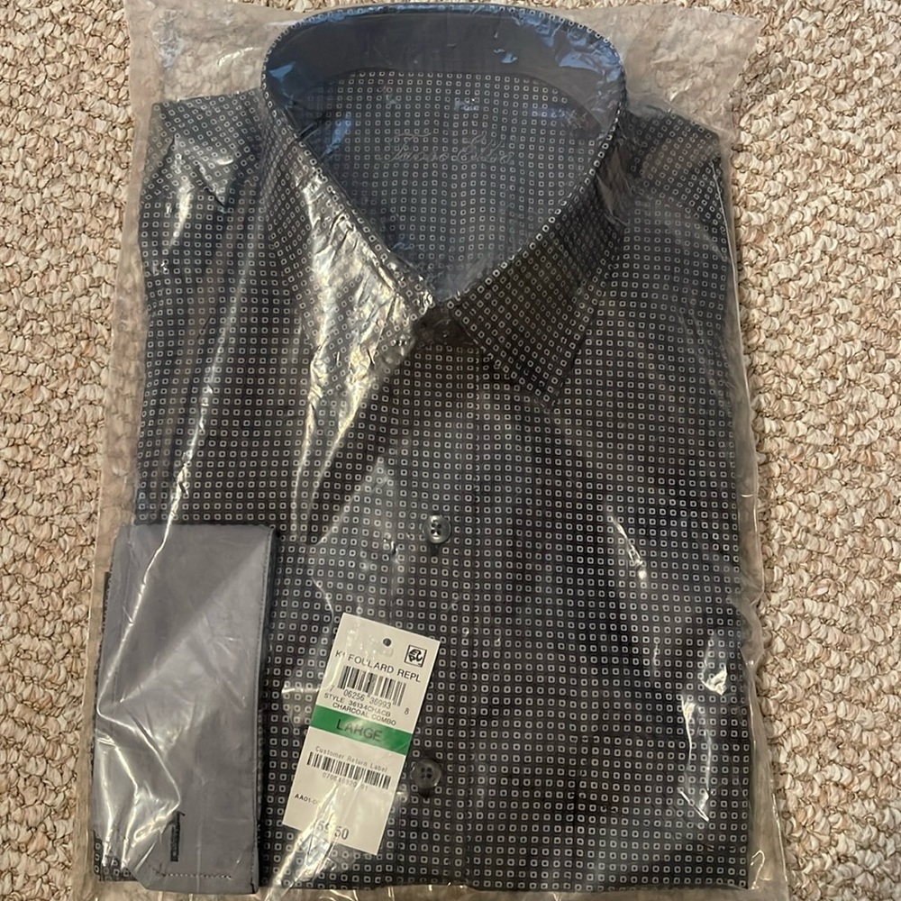 Brand New Tasso Elba Large Charcoal Pattern Button Down for Men